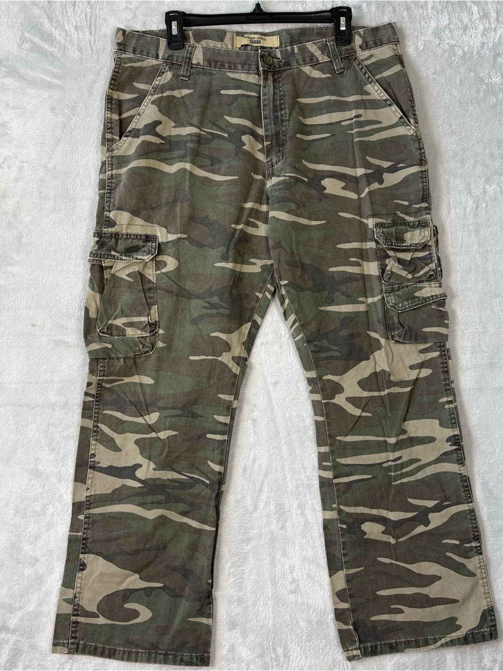 Wrangler Cargo Pants Mens 36x30 Green Camo Cotton Canvas Relaxed Fit Workwear